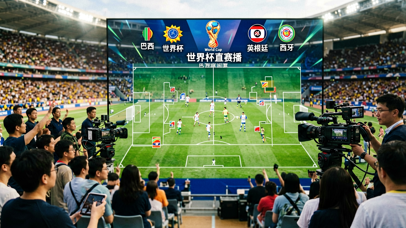 2026世界杯直播画面、比分弹窗、控球率图表等实时赛况场景展示